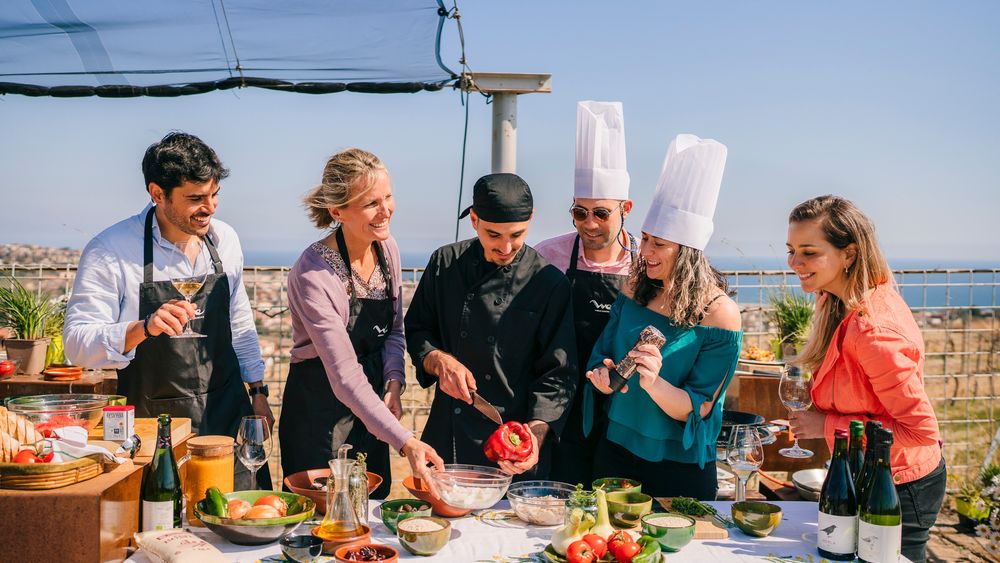 From Barcelona: Paella Cooking Experience with Sea View & Winery Tour
