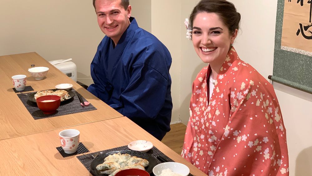 Gyoza (Japanese dumplings) making in the center of Kyoto